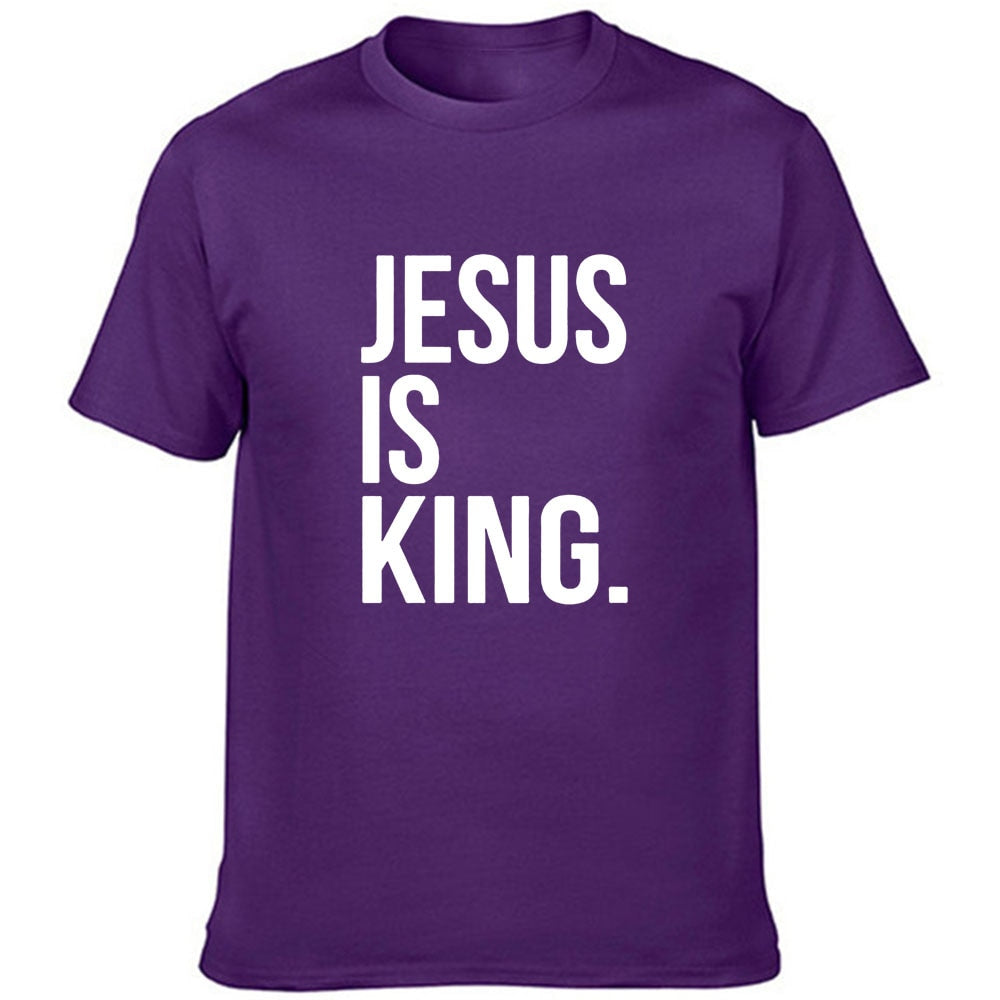 Jesus Is King Print Men Summer T-shirt Gods Faith - OZN Shopping