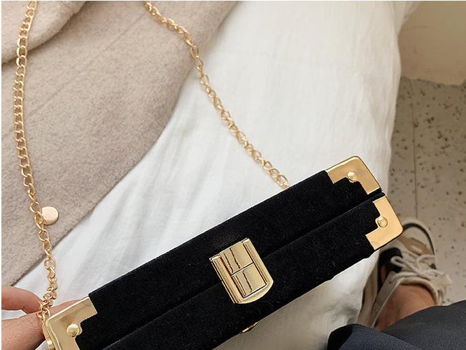 Metal Badge Box Shape Handbag Purse Women Black Chain Party Clutch Bag Kawaii Shoulder Bag Crossbody Messenger Bag - OZN Shopping