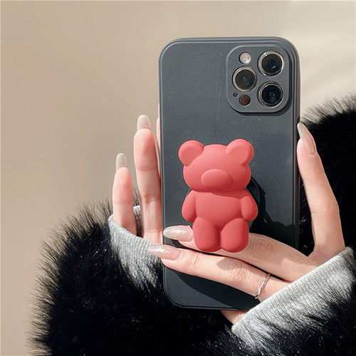 3D Cartoon Bear Bracket Ring Holder Stand Cute Soft Phone Case for iphone 13 11 12 Pro Max X XR XS 7 8 plus MiNi SE 2020 Cover