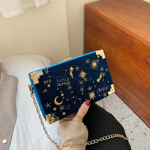Metal Badge Box Shape Handbag Purse Women Black Chain Party Clutch Bag Kawaii Shoulder Bag Crossbody Messenger Bag - OZN Shopping
