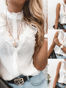 Women Sexy Lace Polka dot Ruffle Shirt