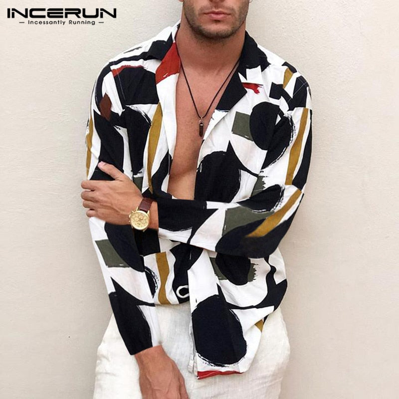 Fashion Print Men Shirt Lapel Collar Streetwear Long Sleeve Breathable Hawaiian Casual Shirts Men Chic Camisa S-5XL - OZN Shopping