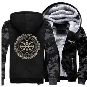 Winter Thick Mens Hoodies Viking Printing Male Jacket Hip Hop Brand Outwear Hot Sale Camouflage Sleeve Men's Jacket Casual - OZN Shopping