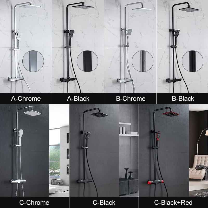 Shower Faucets Sets Water Bathroom Mixer Waterfall Faucet Rainfall Shower Systems Thermostat Tap EL9403 - OZN Shopping