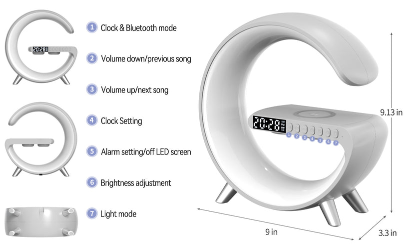 Multifunctional Wireless Charger Alarm Clock Speaker APP RGB Light Fast Charging Station