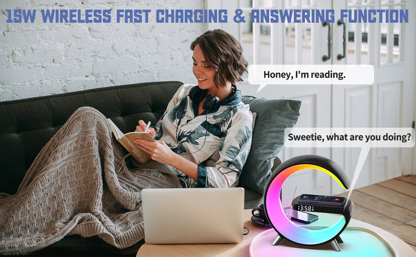 Multifunctional Wireless Charger Alarm Clock Speaker APP RGB Light Fast Charging Station
