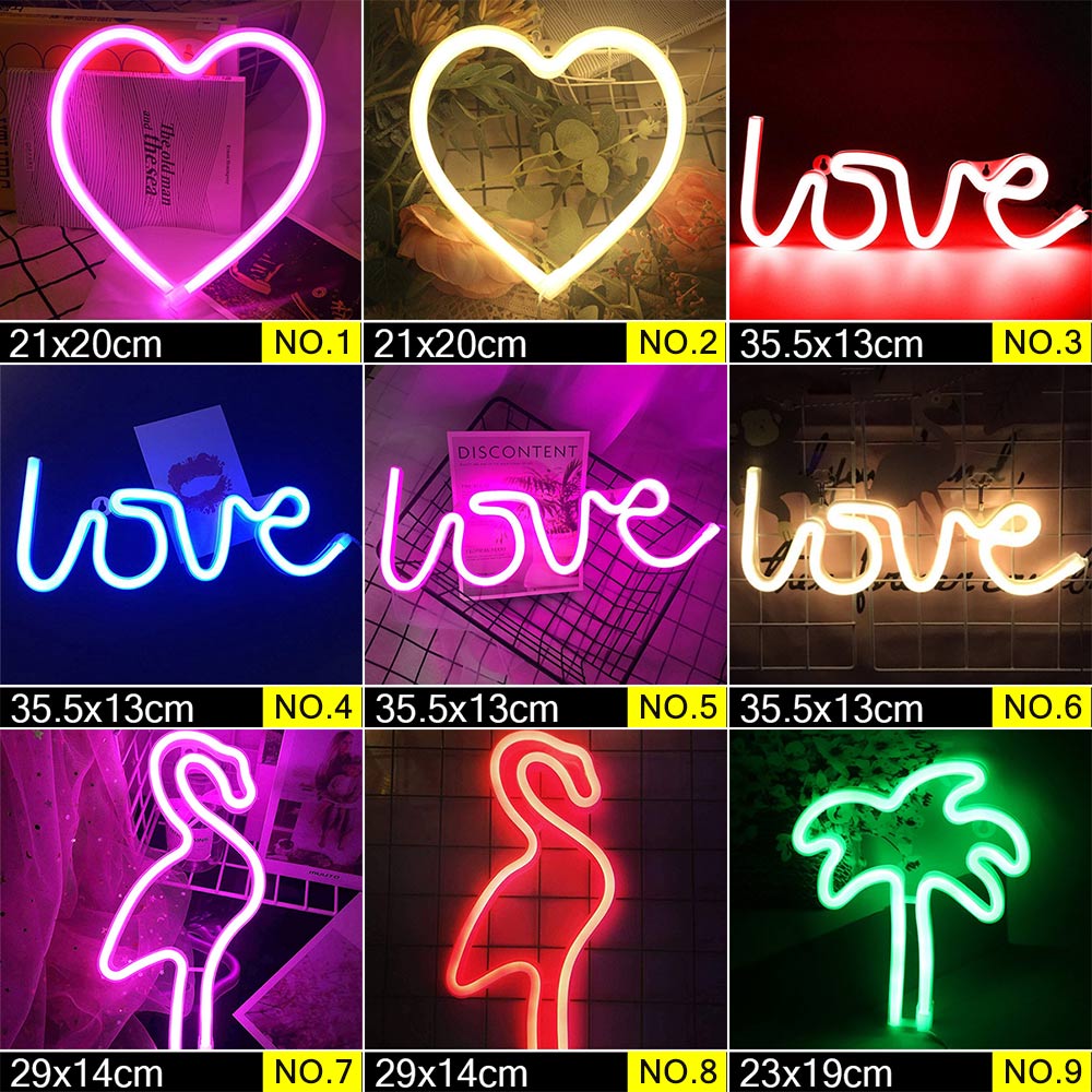 LED Neon Night Light Sign Wall Art Sign Night Lamp Xmas Birthday Gift Wedding Party Wall Hanging Neon Lamp Home Decor - OZN Shopping