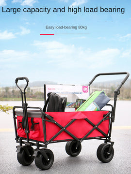 Collapsible Folding Wagon, Heavy Duty Utility Beach Wagon Cart with Removable Wheels, Large Capacity Foldable Grocery Wagon