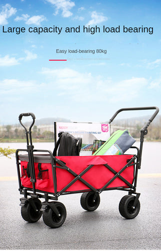Collapsible Folding Wagon, Heavy Duty Utility Beach Wagon Cart with Removable Wheels, Large Capacity Foldable Grocery Wagon - OZN Shopping