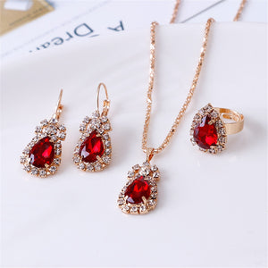 Exquisite Double Heart Necklace Earrings Bracelet Jewelry Set