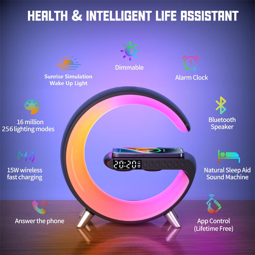 Multifunctional Wireless Charger Alarm Clock Speaker APP RGB Light Fast Charging Station