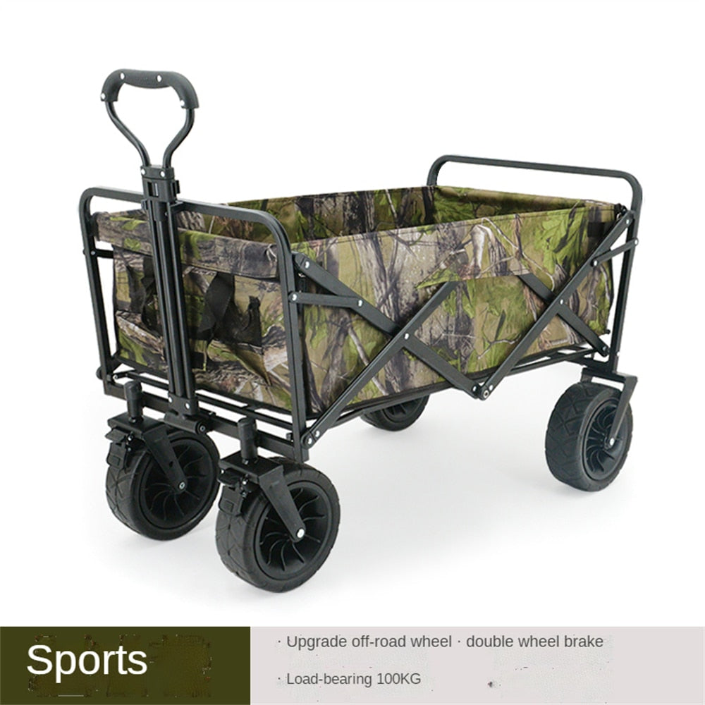 Collapsible Folding Wagon, Heavy Duty Utility Beach Wagon Cart with Removable Wheels, Large Capacity Foldable Grocery Wagon - OZN Shopping