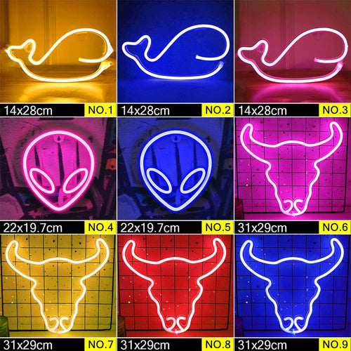 LED Neon Night Light Sign Wall Art Sign Night Lamp Xmas Birthday Gift Wedding Party Wall Hanging Neon Lamp Home Decor - OZN Shopping