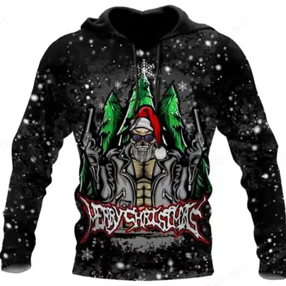 Christmas Skull Print Hooded Sweatshirts Fashion Jacket Pullover