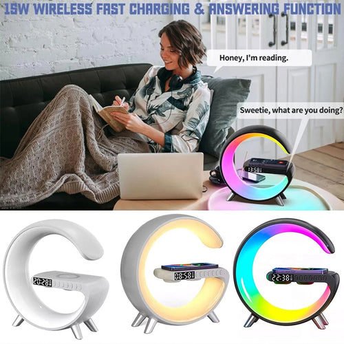 Multifunctional Wireless Charger Alarm Clock Speaker APP RGB Light Fast Charging Station