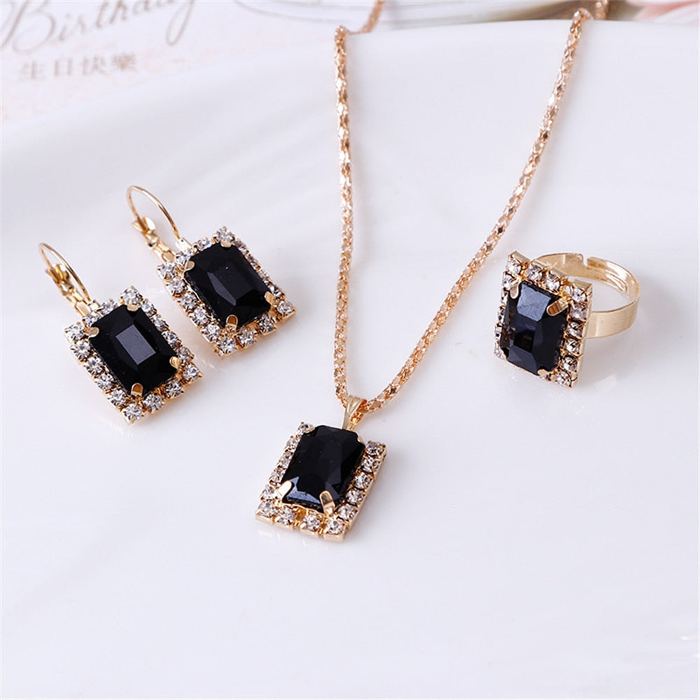 Exquisite Double Heart Necklace Earrings Bracelet Jewelry Set