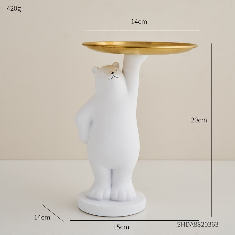 Cute Bear Tray Holder Statue Home Decoration