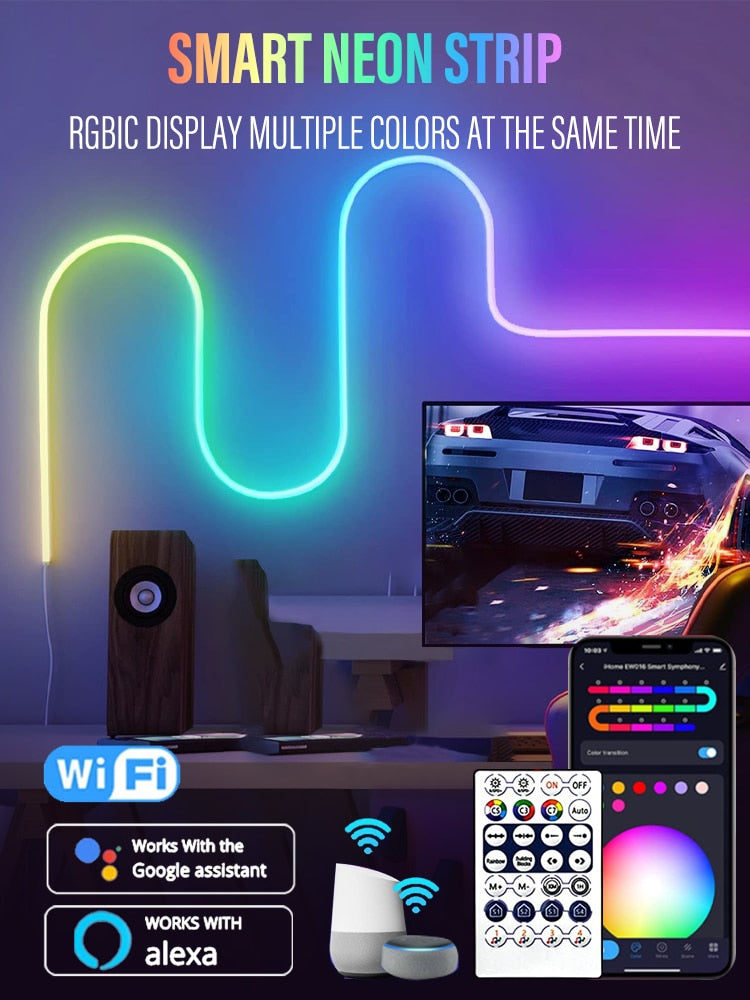 LED Neon Light with WIFI Neon Rope Light DIY Light Bar APP Control Music Sync TV Backlight Game Living Room Bedroom Decoration