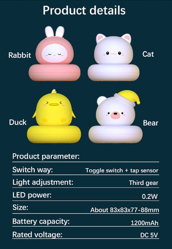 Cute Rabbit Cat Duck Bear Night Light