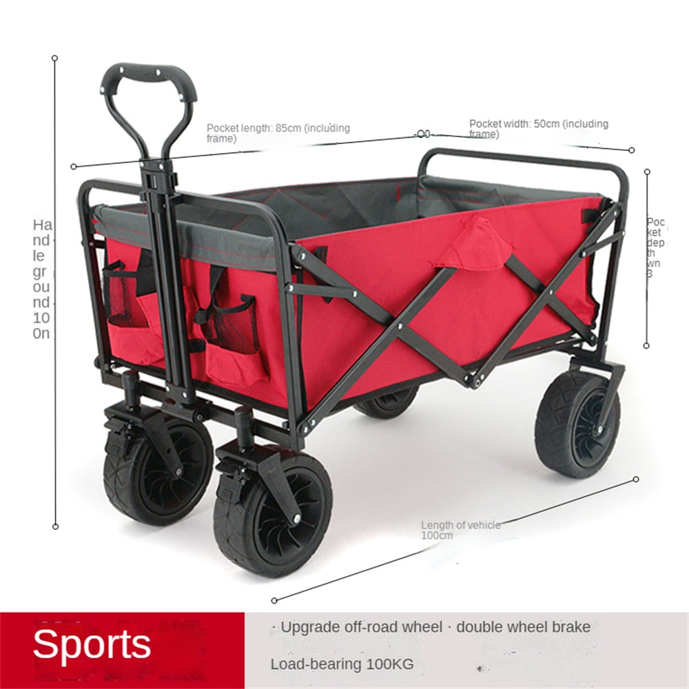 Collapsible Folding Wagon, Heavy Duty Utility Beach Wagon Cart with Removable Wheels, Large Capacity Foldable Grocery Wagon - OZN Shopping