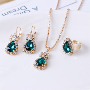 Exquisite Double Heart Necklace Earrings Bracelet Jewelry Set