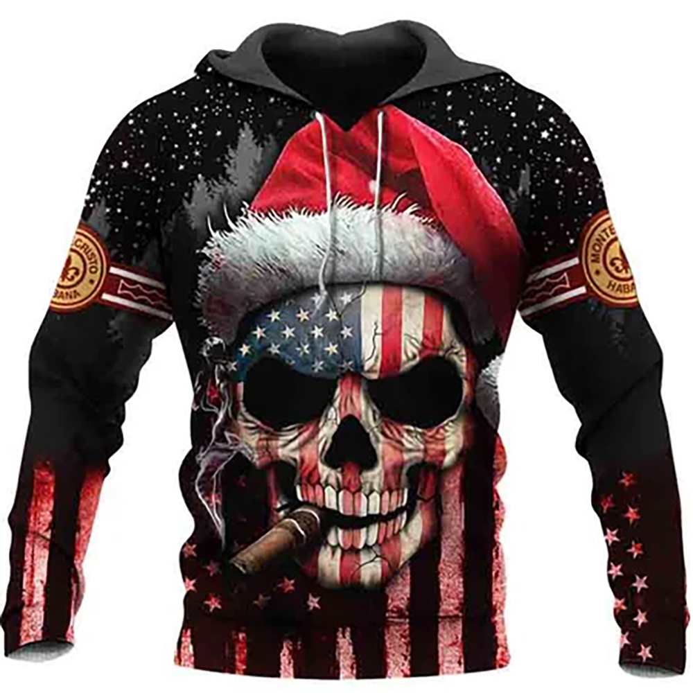 Christmas Skull Print Hooded Sweatshirts Fashion Jacket Pullover