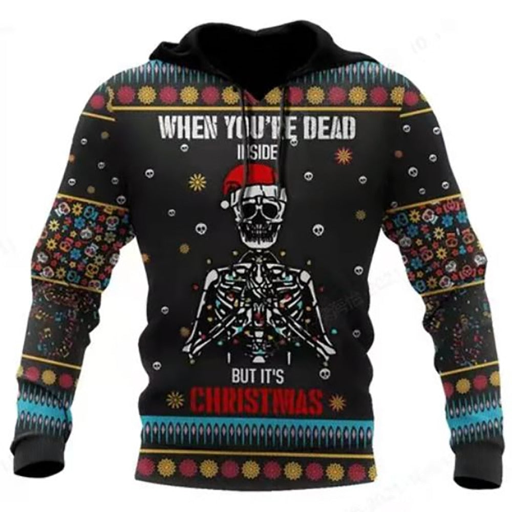 Christmas Skull Print Hooded Sweatshirts Fashion Jacket Pullover