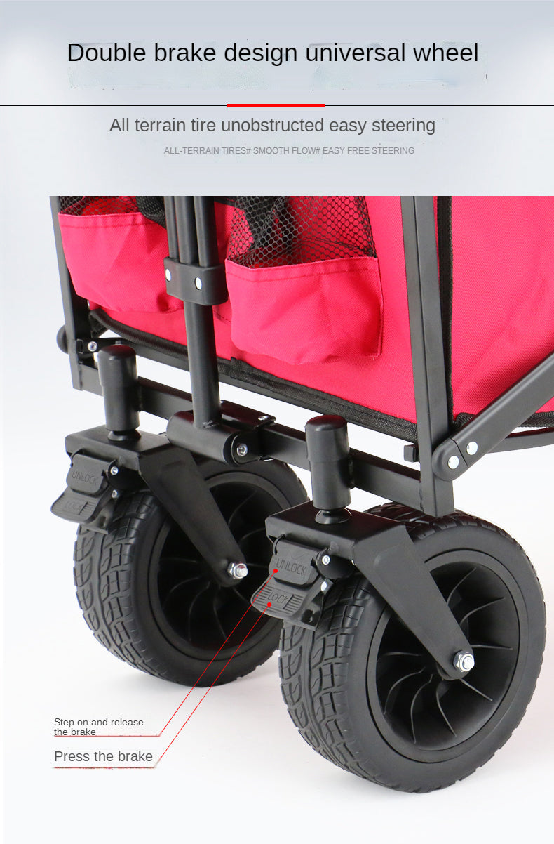 Collapsible Folding Wagon, Heavy Duty Utility Beach Wagon Cart with Removable Wheels, Large Capacity Foldable Grocery Wagon - OZN Shopping