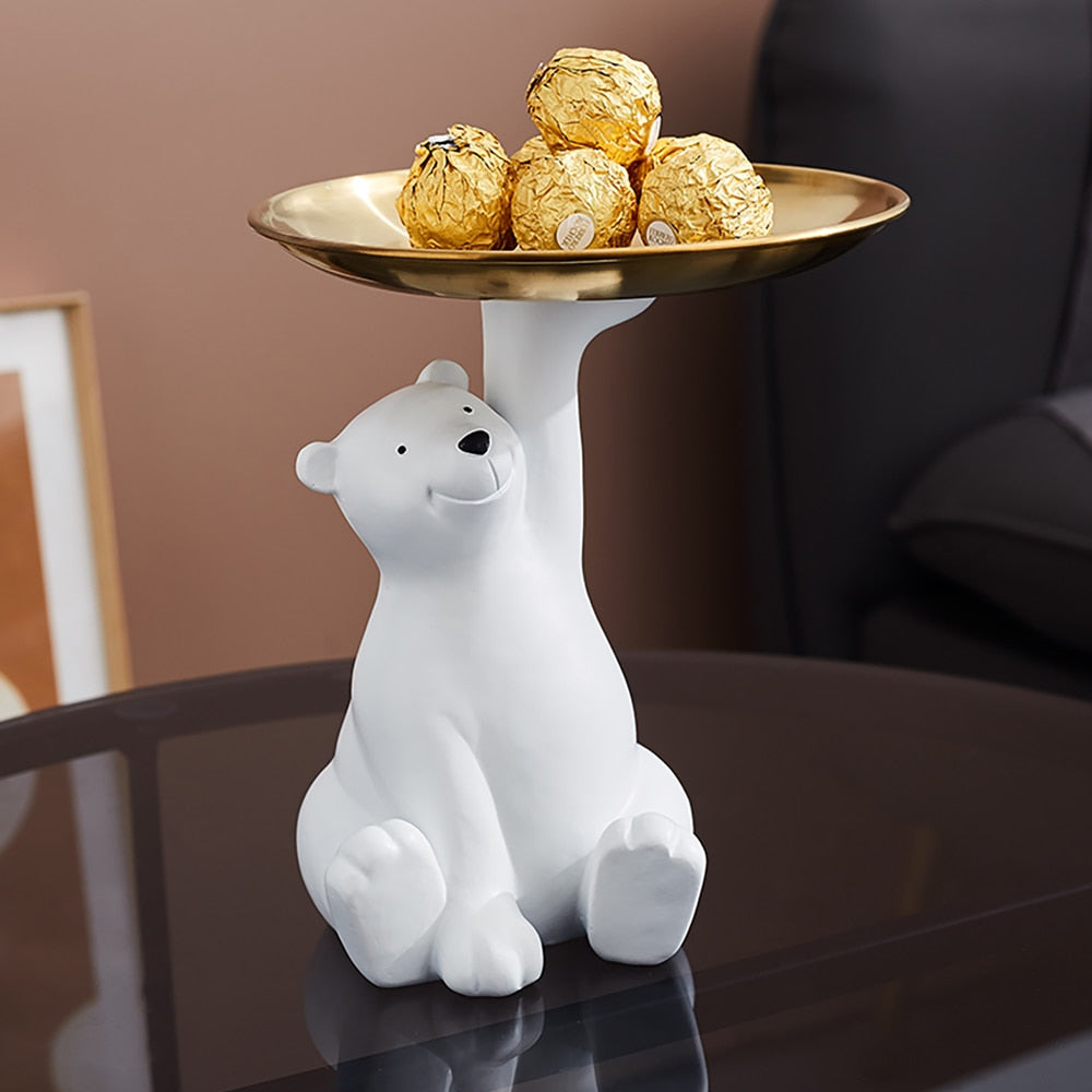 Cute Bear Tray Holder Statue Home Decoration