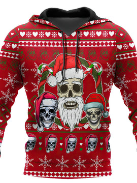 Christmas Skull Print Hooded Sweatshirts Fashion Jacket Pullover