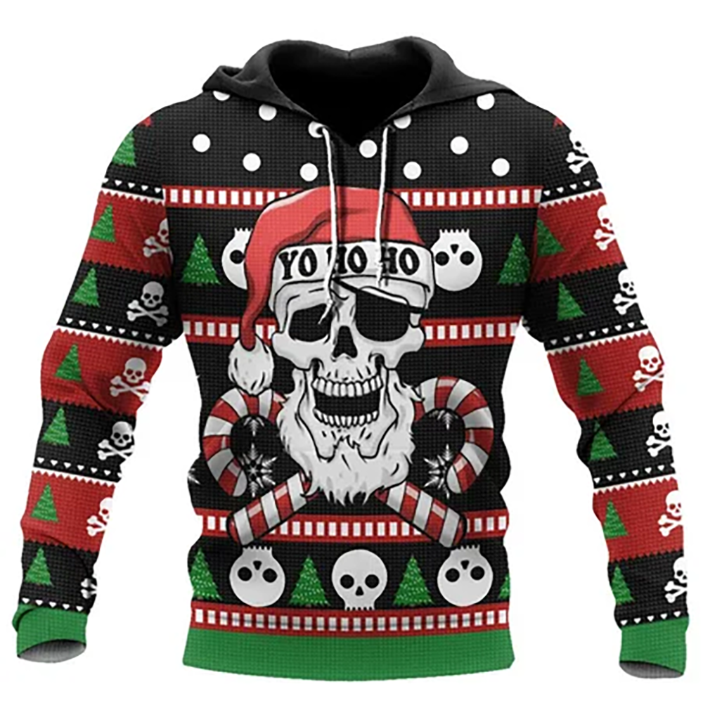 Christmas Skull Print Hooded Sweatshirts Fashion Jacket Pullover