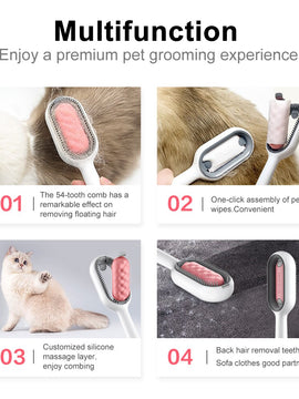 Pet Cat Grooming Brush Dog Comb Hair Removes Massages Pet Hair Comb with Cleaning Wipes for Long Short Hair Dogs Pet Products