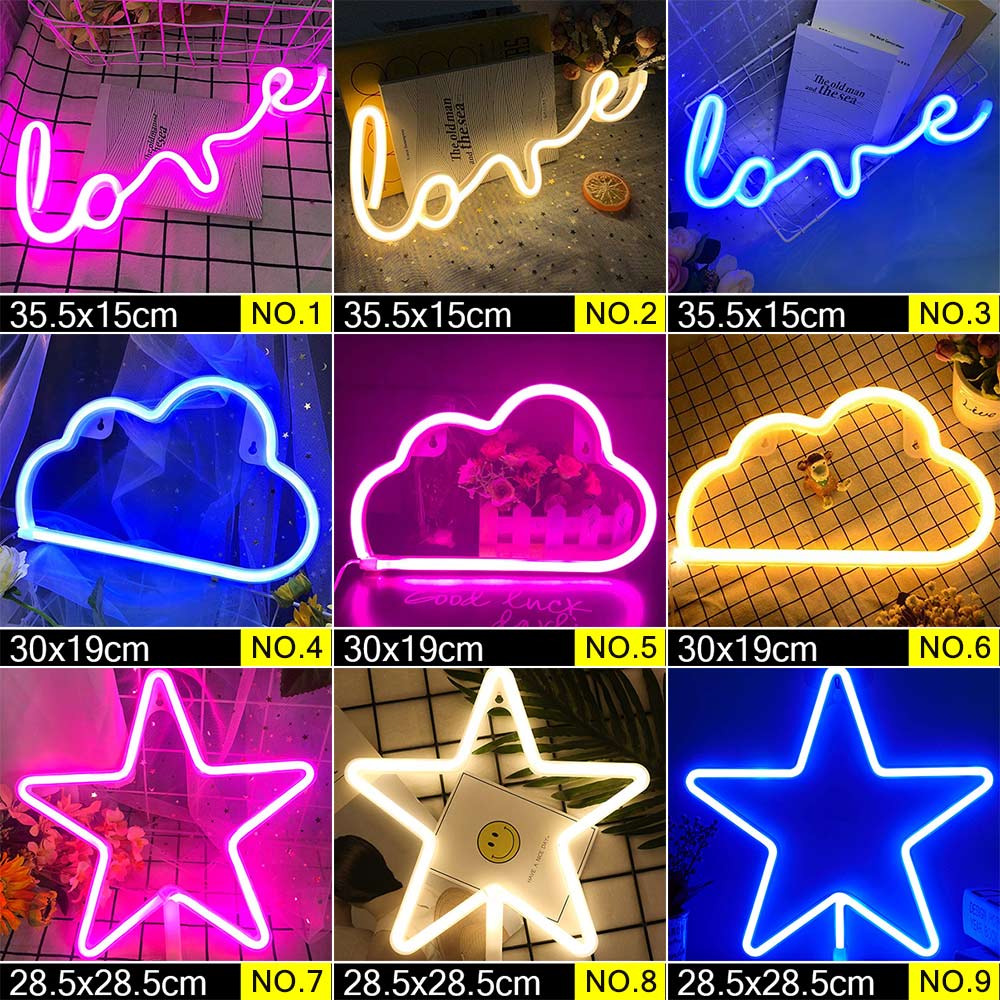 LED Neon Night Light Sign Wall Art Sign Night Lamp Xmas Birthday Gift Wedding Party Wall Hanging Neon Lamp Home Decor - OZN Shopping