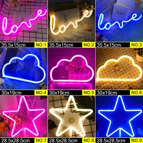 LED Neon Night Light Sign Wall Art Sign Night Lamp Xmas Birthday Gift Wedding Party Wall Hanging Neon Lamp Home Decor - OZN Shopping