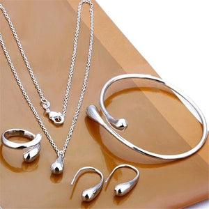 Exquisite Double Heart Necklace Earrings Bracelet Jewelry Set