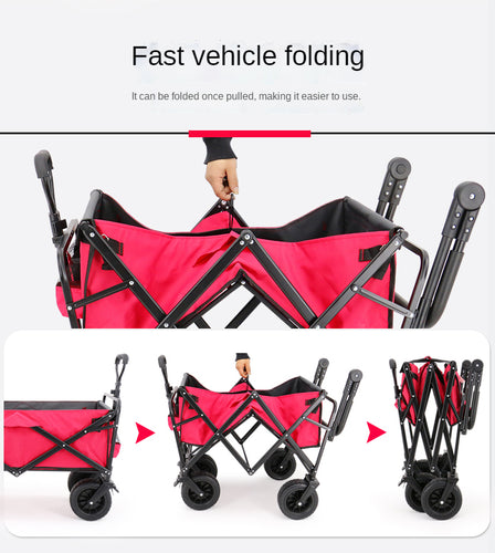 Collapsible Folding Wagon, Heavy Duty Utility Beach Wagon Cart with Removable Wheels, Large Capacity Foldable Grocery Wagon - OZN Shopping