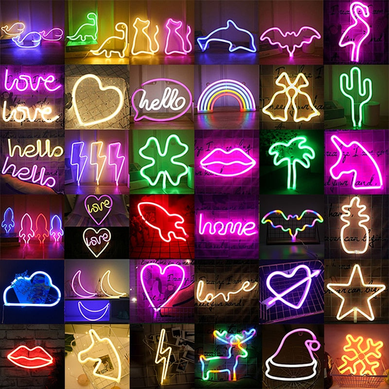 LED Neon Night Light Sign Wall Art Sign Night Lamp Xmas Birthday Gift Wedding Party Wall Hanging Neon Lamp Home Decor - OZN Shopping
