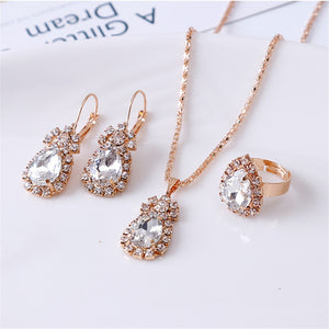 Exquisite Double Heart Necklace Earrings Bracelet Jewelry Set