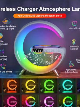 Multifunctional Wireless Charger Alarm Clock Speaker APP RGB Light Fast Charging Station