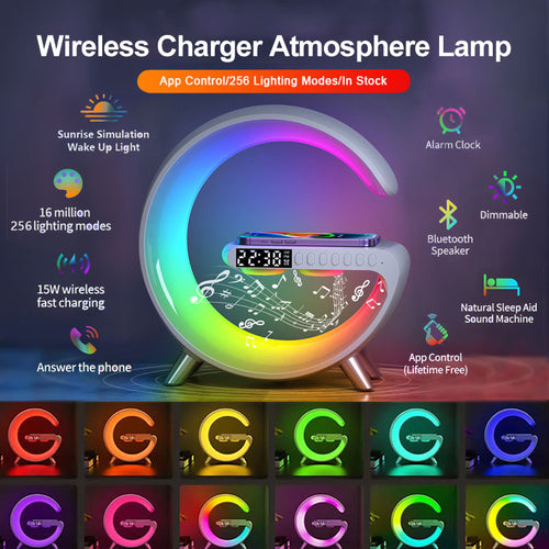 Multifunctional Wireless Charger Alarm Clock Speaker APP RGB Light Fast Charging Station