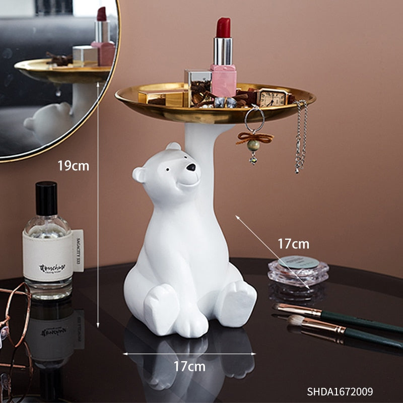 Cute Bear Tray Holder Statue Home Decoration