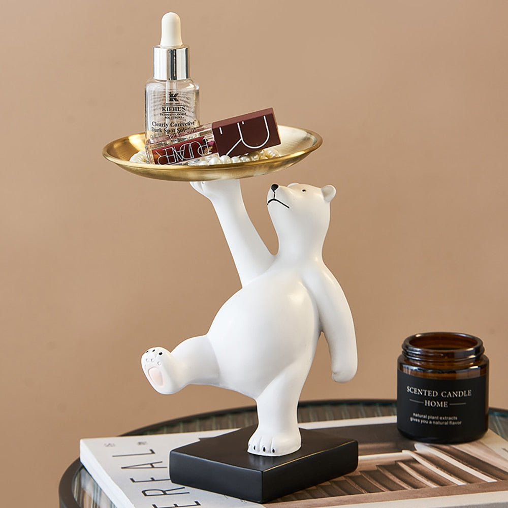 Cute Bear Tray Holder Statue Home Decoration