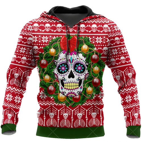 Christmas Skull Print Hooded Sweatshirts Fashion Jacket Pullover