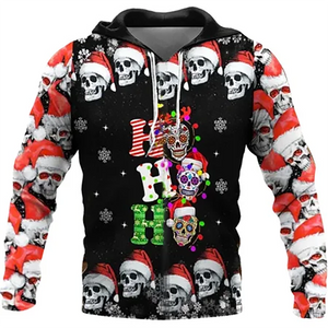 Christmas Skull Print Hooded Sweatshirts Fashion Jacket Pullover