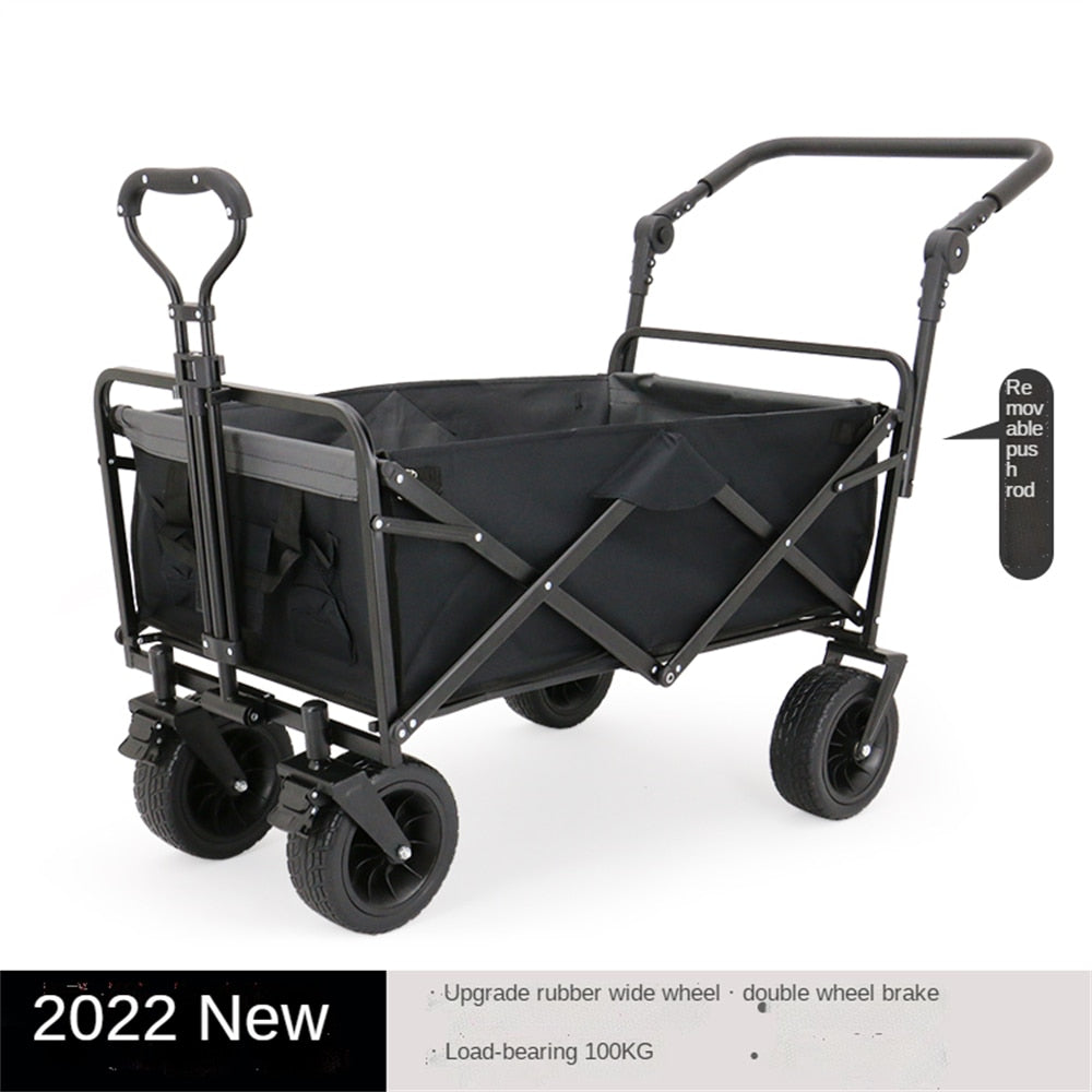 Collapsible Folding Wagon, Heavy Duty Utility Beach Wagon Cart with Removable Wheels, Large Capacity Foldable Grocery Wagon - OZN Shopping