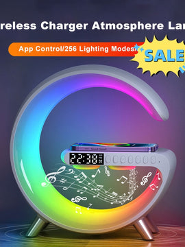 Multifunctional Wireless Charger Alarm Clock Speaker APP RGB Light Fast Charging Station