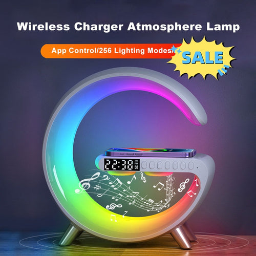 Multifunctional Wireless Charger Alarm Clock Speaker APP RGB Light Fast Charging Station