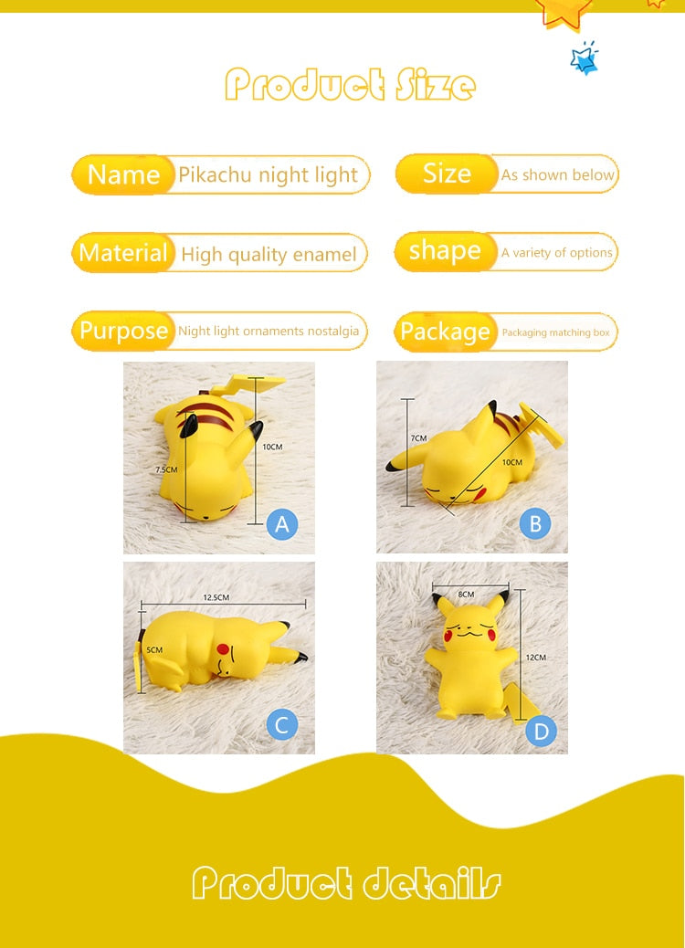 Pokemon Pikachu Night Light Glowing Children Toy Pokemon Pikachu Cute Bedside Lamp Children's Birthday Christmas Present