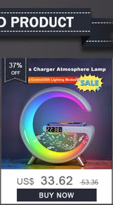 Multifunctional Wireless Charger Alarm Clock Speaker APP RGB Light Fast Charging Station