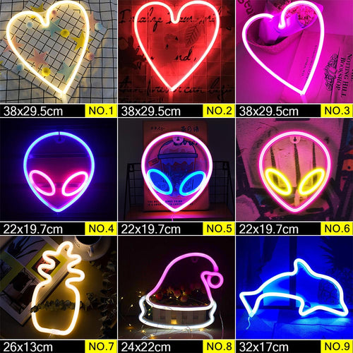 LED Neon Night Light Sign Wall Art Sign Night Lamp Xmas Birthday Gift Wedding Party Wall Hanging Neon Lamp Home Decor - OZN Shopping